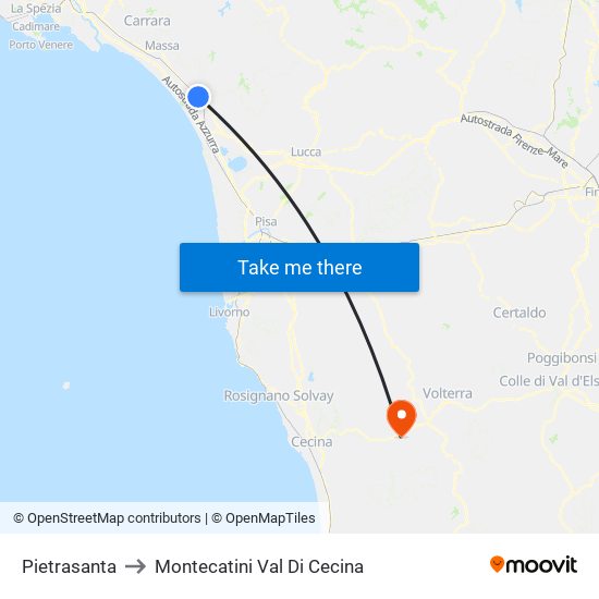 Pietrasanta to Montecatini Val Di Cecina map