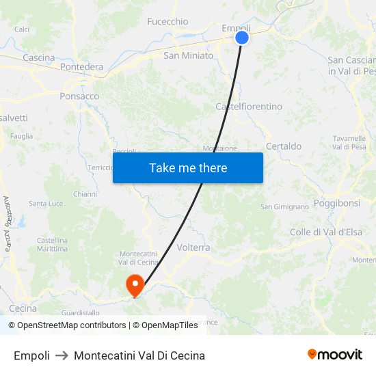 Empoli to Montecatini Val Di Cecina map