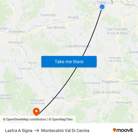 Lastra A Signa to Montecatini Val Di Cecina map