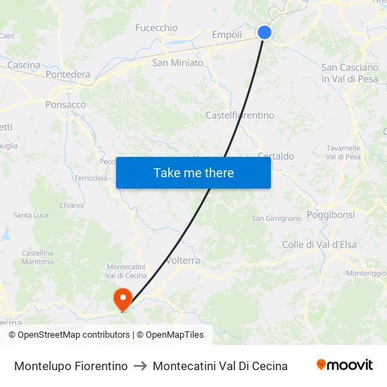 Montelupo Fiorentino to Montecatini Val Di Cecina map