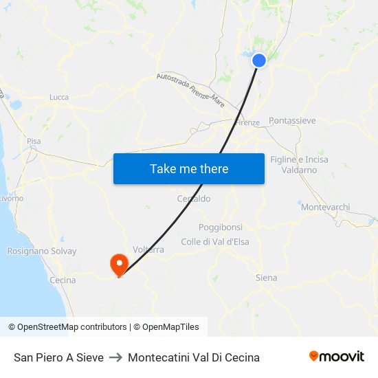 San Piero A Sieve to Montecatini Val Di Cecina map