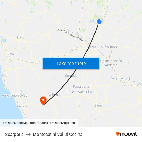 Scarperia to Montecatini Val Di Cecina map