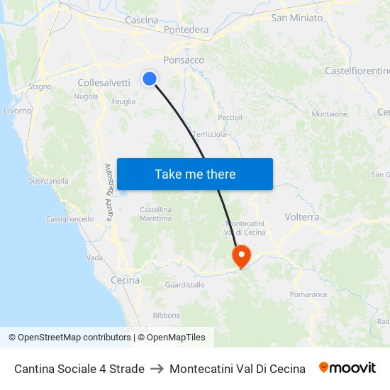 Cantina Sociale 4 Strade to Montecatini Val Di Cecina map