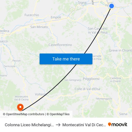 Colonna Liceo Michelangiolo to Montecatini Val Di Cecina map