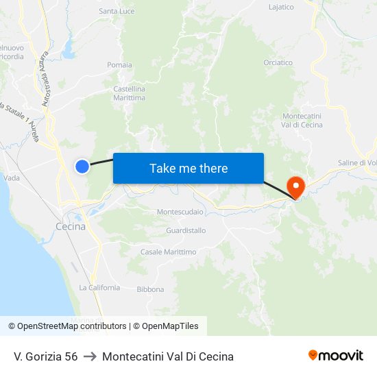 V. Gorizia 56 to Montecatini Val Di Cecina map