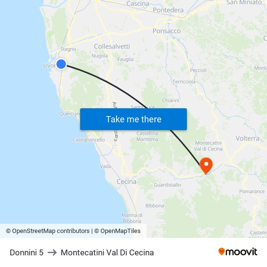 Donnini 5 to Montecatini Val Di Cecina map