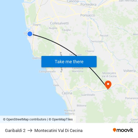 Garibaldi 2 to Montecatini Val Di Cecina map