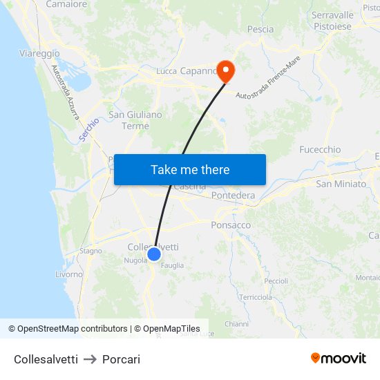 Collesalvetti to Porcari map