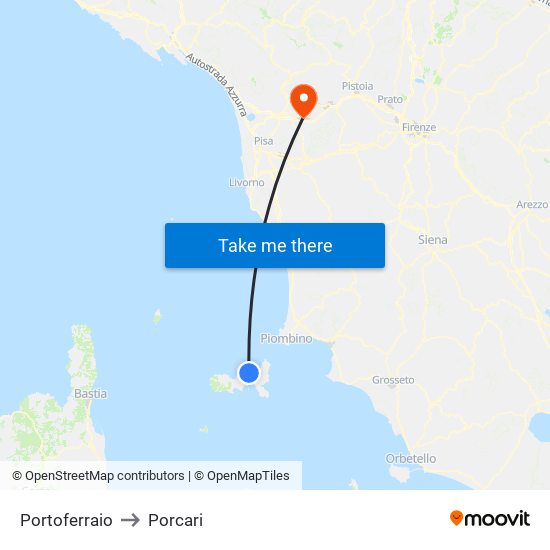 Portoferraio to Porcari map