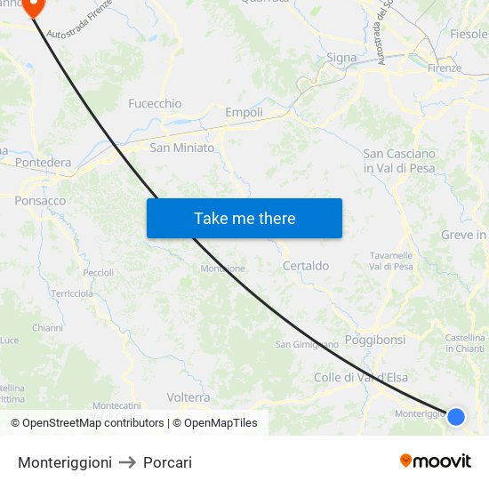 Monteriggioni to Porcari map