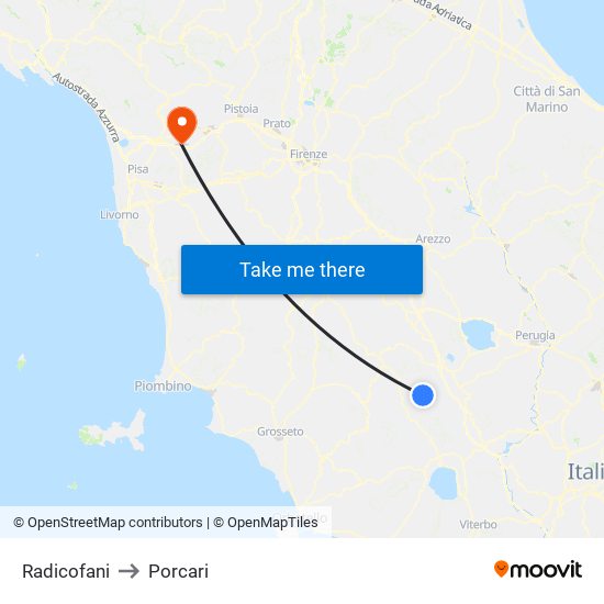 Radicofani to Porcari map