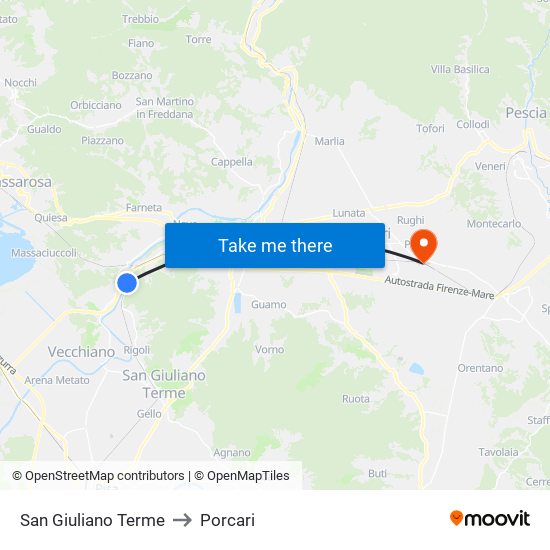 San Giuliano Terme to Porcari map
