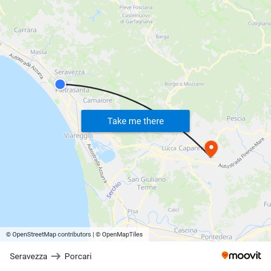 Seravezza to Porcari map