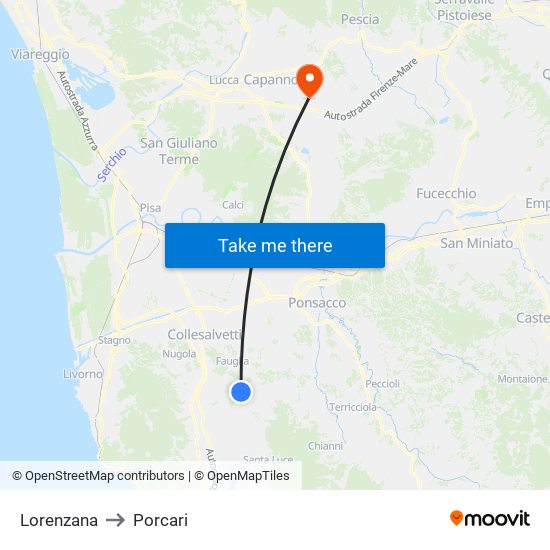 Lorenzana to Porcari map