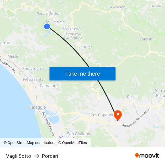 Vagli Sotto to Porcari map