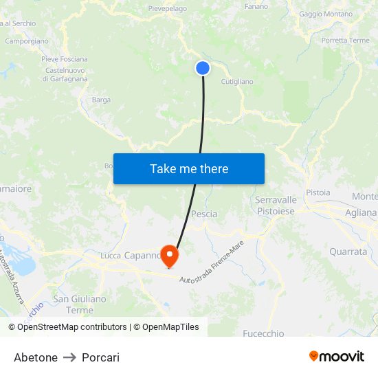 Abetone to Porcari map