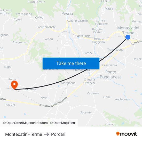 Montecatini-Terme to Porcari map