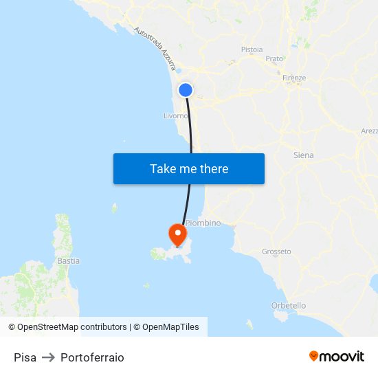 Pisa to Portoferraio map