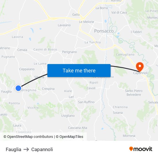 Fauglia to Capannoli map