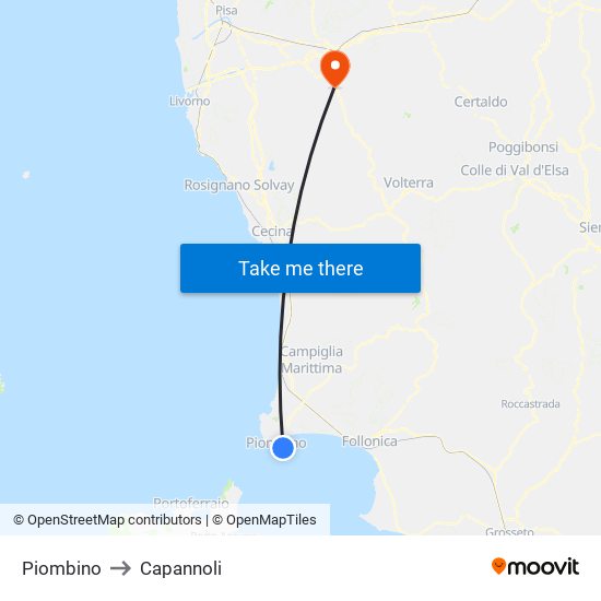 Piombino to Capannoli map