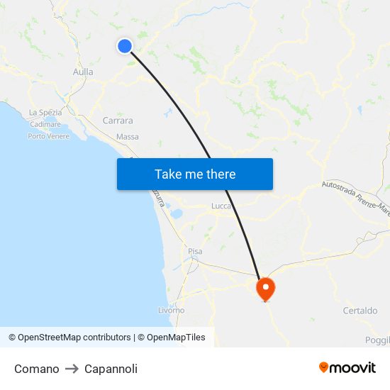 Comano to Capannoli map