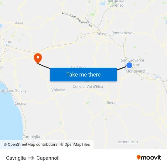 Cavriglia to Capannoli map