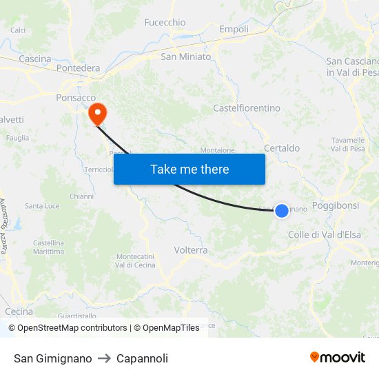 San Gimignano to Capannoli map