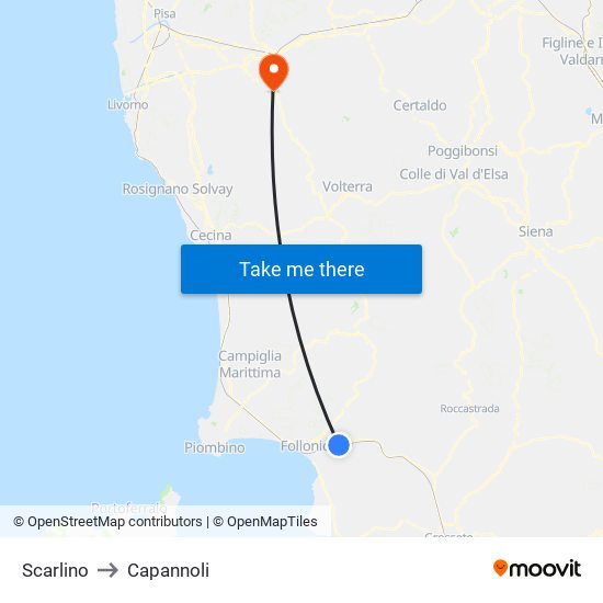 Scarlino to Capannoli map