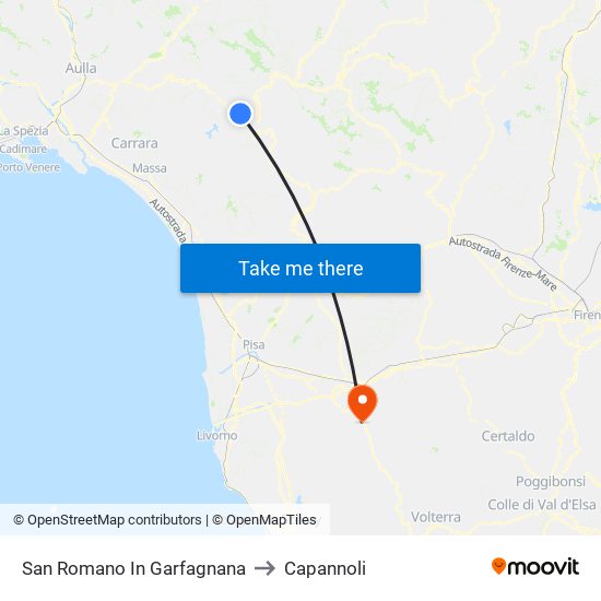 San Romano In Garfagnana to Capannoli map