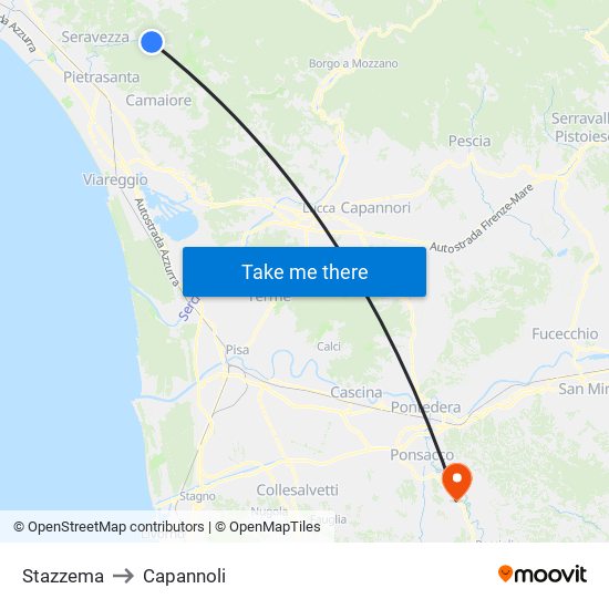 Stazzema to Capannoli map