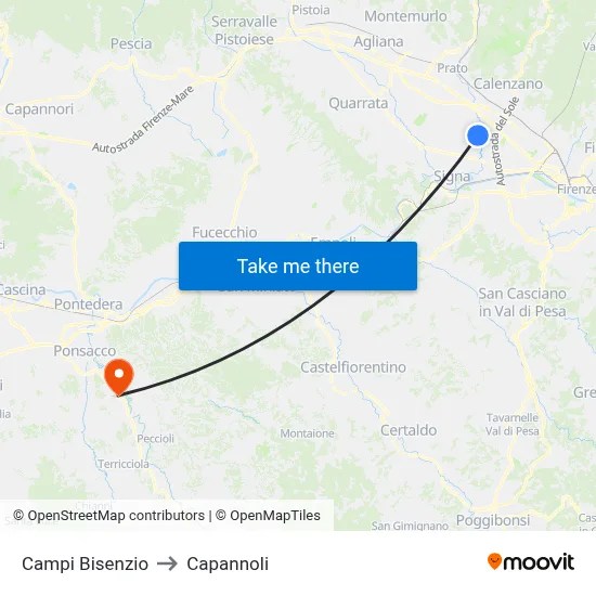 Campi Bisenzio to Capannoli map