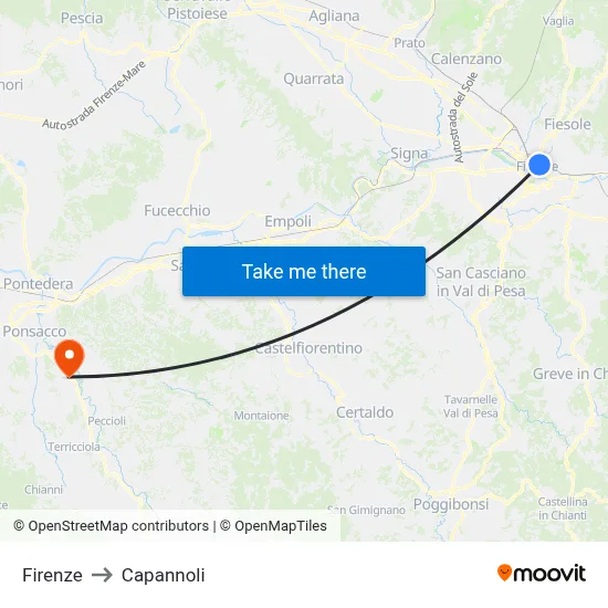 Firenze to Capannoli map