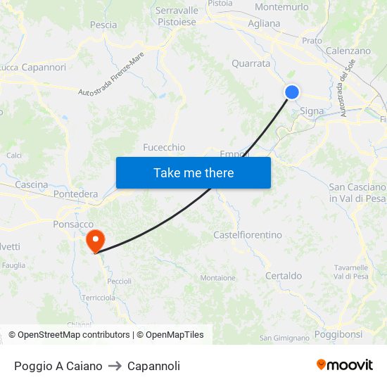 Poggio A Caiano to Capannoli map