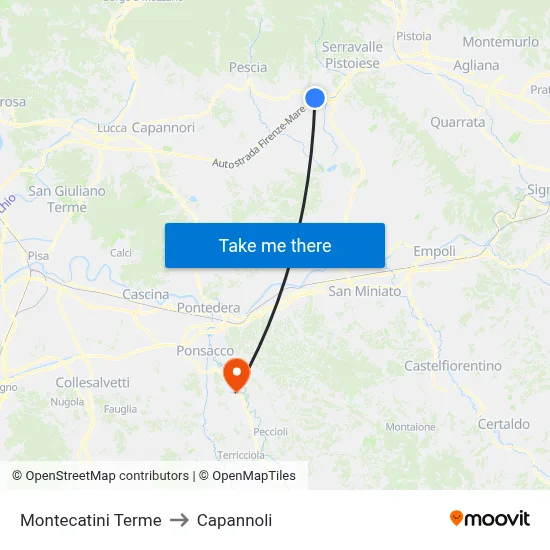 Montecatini Terme to Capannoli map