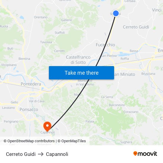 Cerreto Guidi to Capannoli map