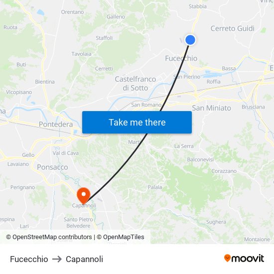 Fucecchio to Capannoli map