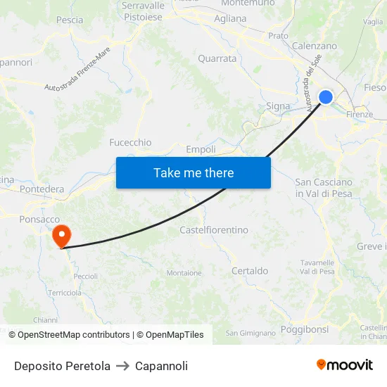 Deposito Peretola to Capannoli map
