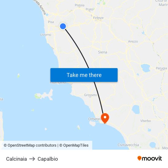 Calcinaia to Capalbio map