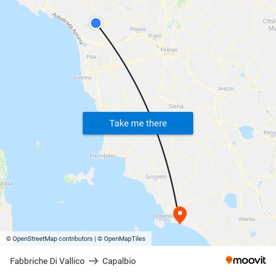 Fabbriche Di Vallico to Capalbio map