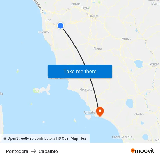 Pontedera to Capalbio map