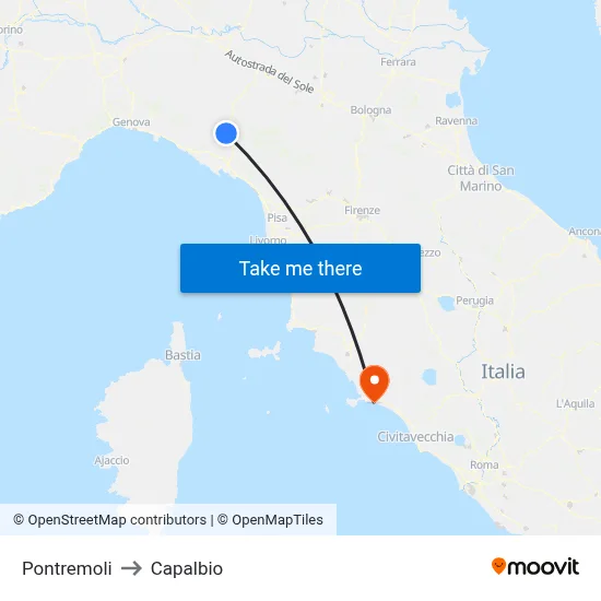 Pontremoli to Capalbio map