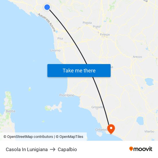 Casola In Lunigiana to Capalbio map