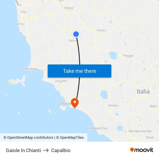 Gaiole In Chianti to Capalbio map