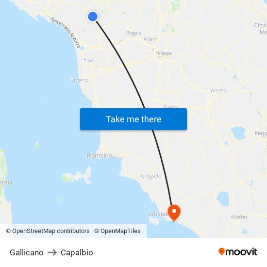 Gallicano to Capalbio map