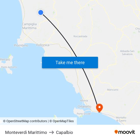 Monteverdi Marittimo to Capalbio map