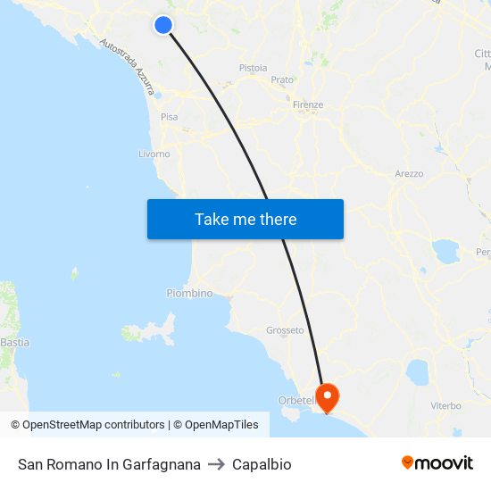 San Romano In Garfagnana to Capalbio map