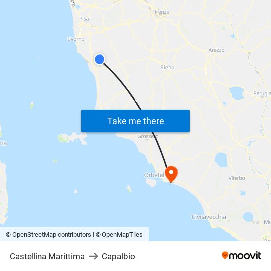 Castellina Marittima to Capalbio map