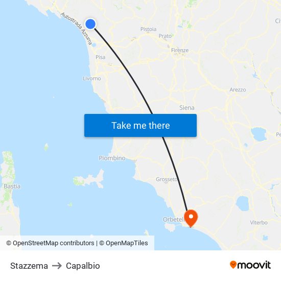 Stazzema to Capalbio map