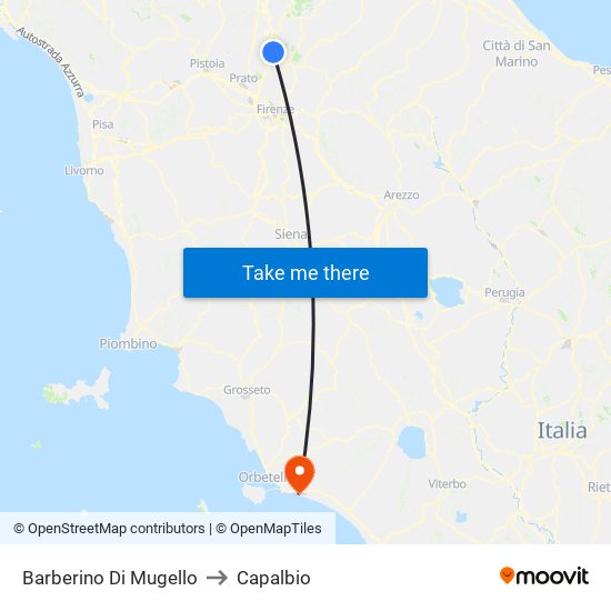 Barberino Di Mugello to Capalbio map