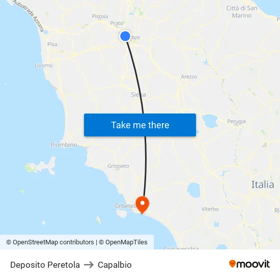 Deposito Peretola to Capalbio map